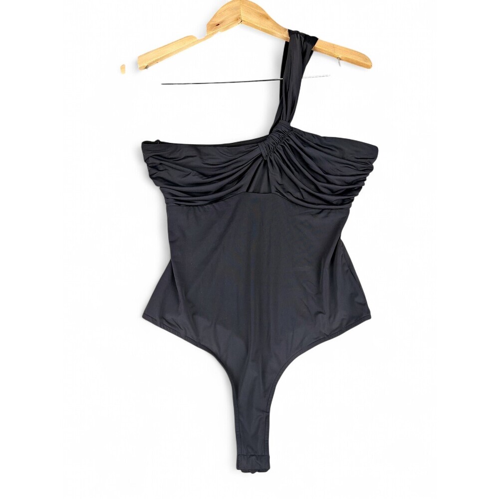 Astr One-Shoulder Black Ruched One-Piece Swimsuit Size M